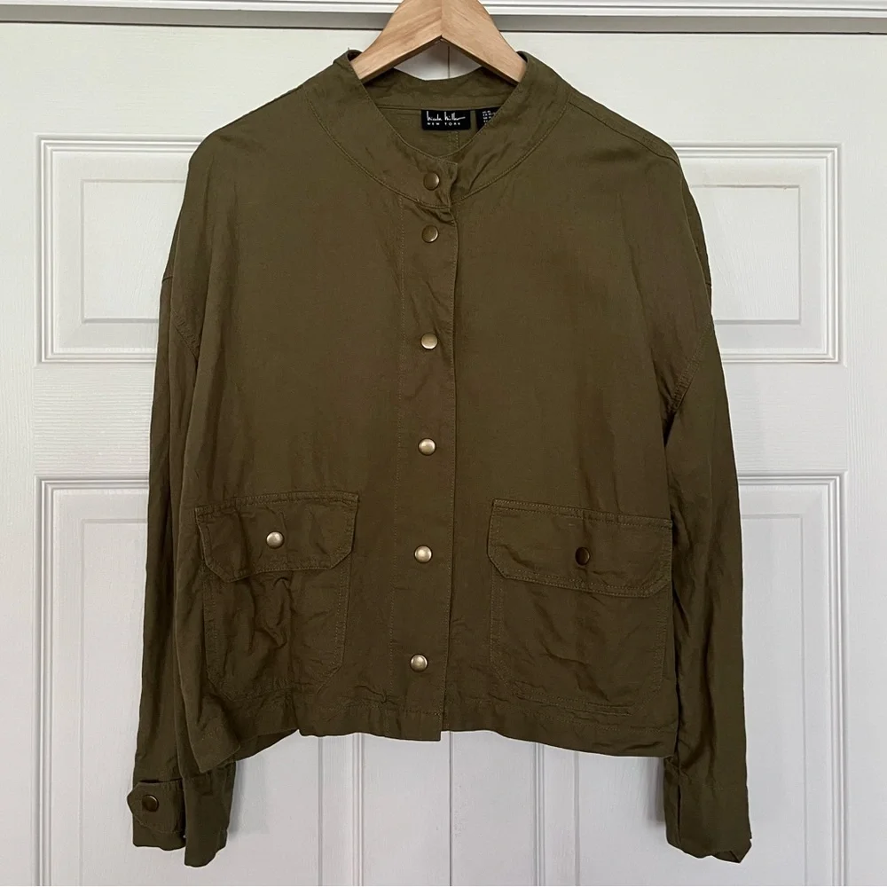 {Nicole Miller} Linen Blend Jacket in Olive Green - Womens XL